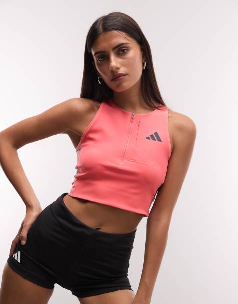 adidas Running Adizero crop top med dragkedja i korallrosa - view 1