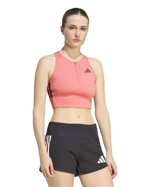adidas Running Adizero crop top met rits in koraalroze - view 1