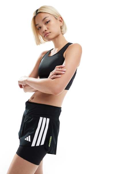 adidas Running Adizero 2-in-1 gel pocket shorts in black