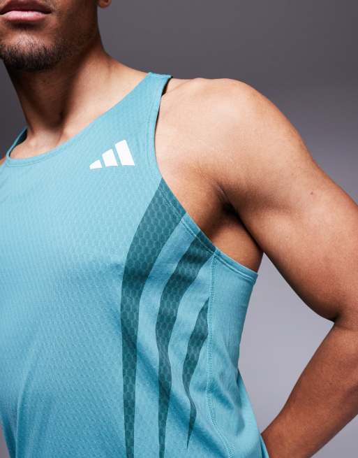 adidas Running Adizero débardeur à 3 bandes sur les côtés en turquoise, 2 de 4