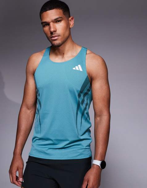 adidas Running - Adizero - Débardeur avec logo 3 bandes sur les côtés - Sarcelle - view 1