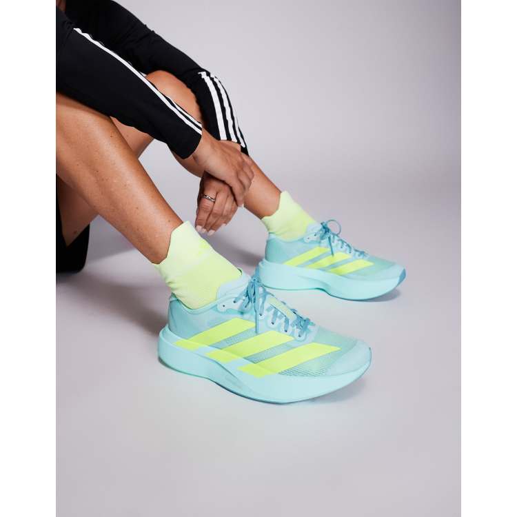 adidas gazelle silver green womens Adidas Women's Adizero EVO SL Glow Blue / Silver Metallic / Cloud White Running  Shoes