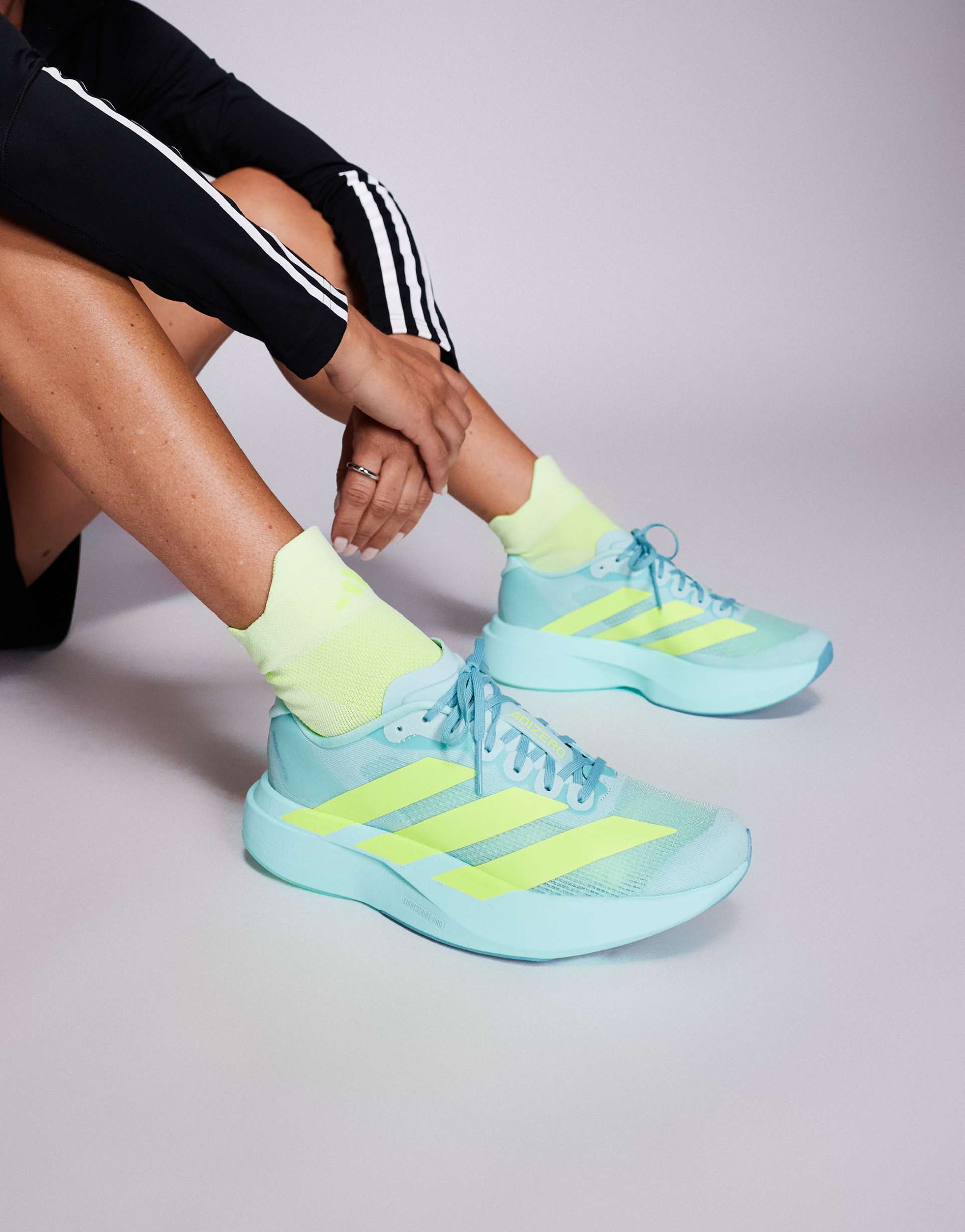 adidas running adizero evo sl sneakers in blue and green