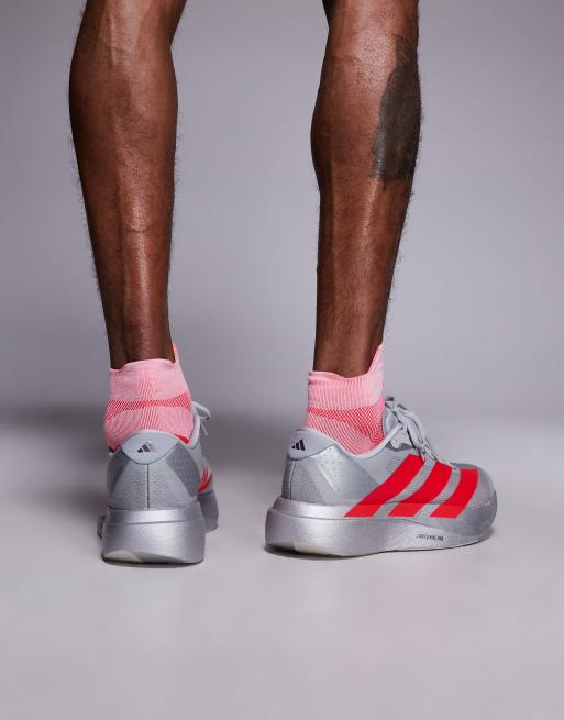 adidas Running Adizero Evo SL sneakers in light gray and red | ASOS