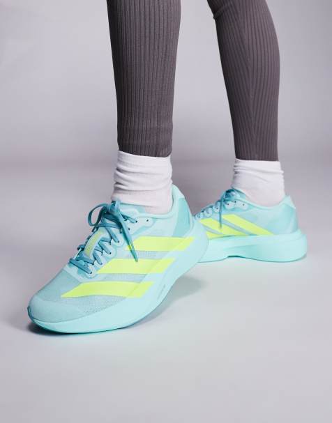 adidas Running Adizero EVO SL trainers in aqua blue and yellow - view 1