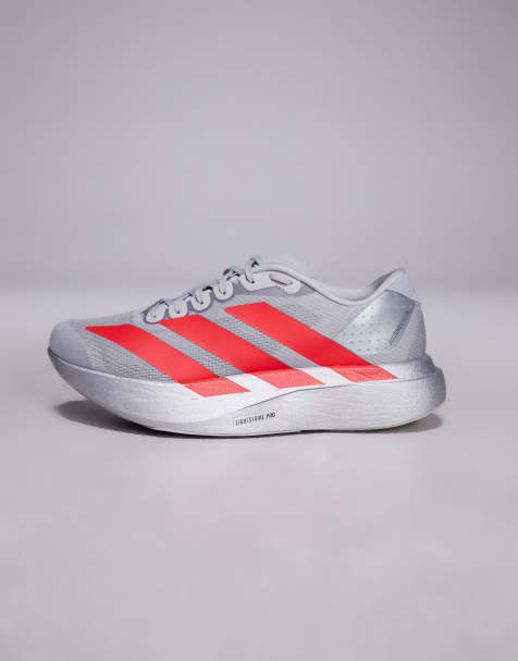 adidas Running Adizero EVO SL trainers in silver and lucid red - view 2