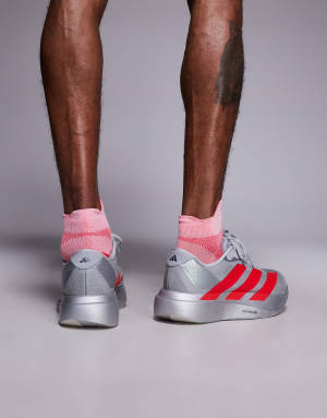 adidas Running Adizero EVO SL trainers in silver and red