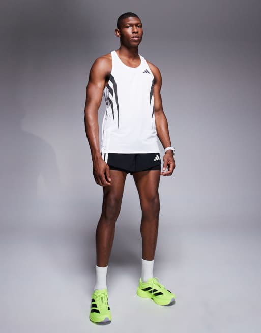 adidas - Running - Adizero hemdje met 3 zijstrepen in wit, 2 van 4