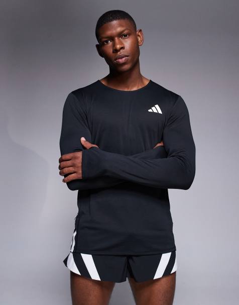 adidas Running Adizero long sleeve top with side 3 stripes in black