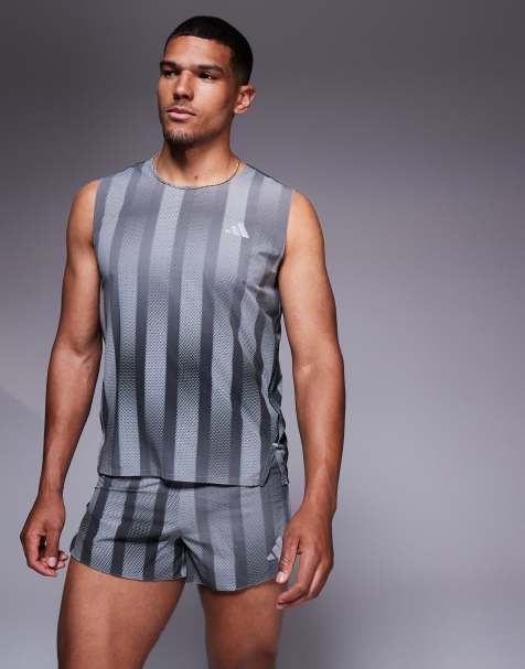 adidas Running – Adizero – Schwarz und grau gemustertes Trägertop - view 1