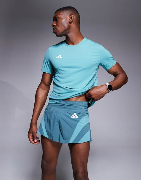 adidas - Running - Adizero shorts met 3 zijstrepen in groenblauw - view 1