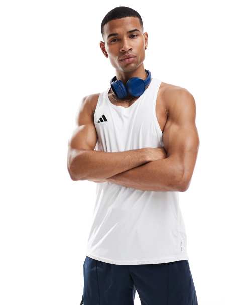 adidas Running Adizero singlet top in white - view 1