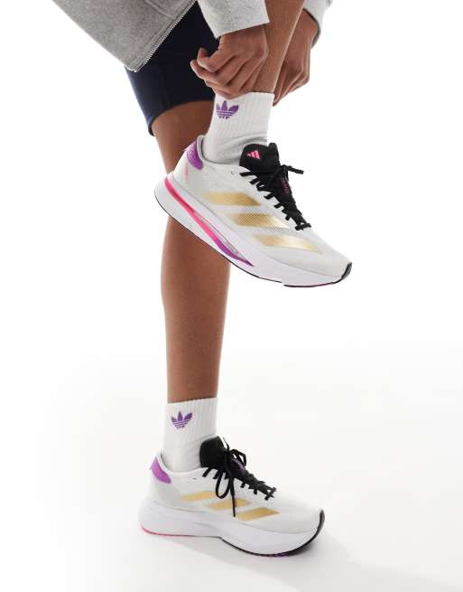 adidas Running – Adizero SL2 – Białe buty sportowe ze złotymi i fioletowymi detalami