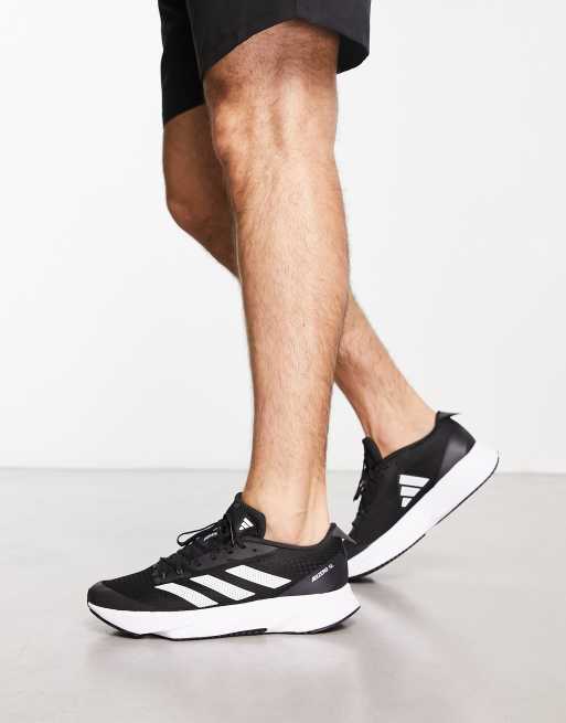 Adidas black and white running sales shoes