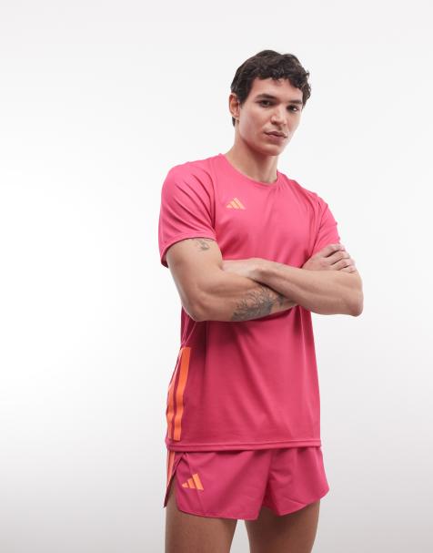 adidas Running Adizero t-shirt in pink and orange