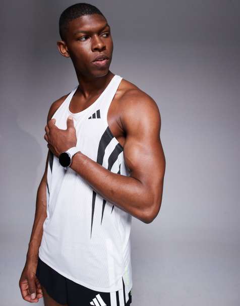 adidas Running Adizero vest with side 3 stripes in white - view 1