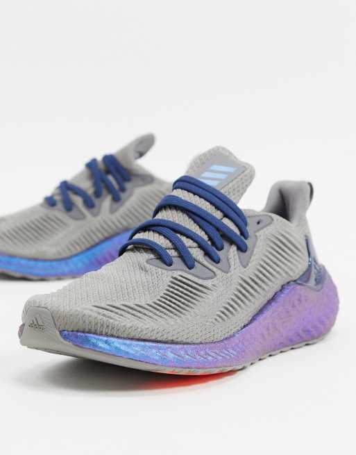 adidas Running alphaboost sneakers in gray with iridiscent sole