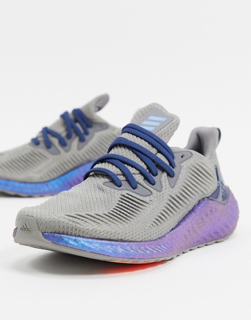 adidas Running alphaboost trainers in grey with iridiscent sole