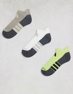 adidas performance adidas Running comfort low socks in beige lime white 3 pack-Multi