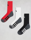 [adidas performance] adidas Running crew socks in red black and white 3 pack-Multi L red