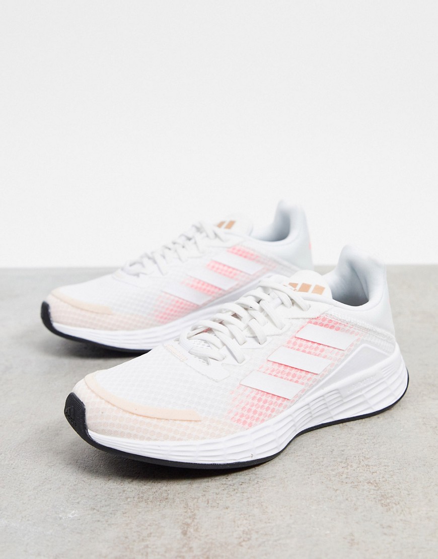 Adidas Running Duramo SL trainers in white and pink