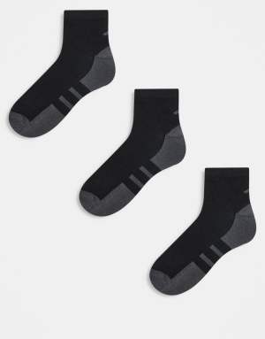 adidas Running Essentials 3 pack ankle socks in black and grey