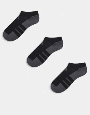 adidas Running Essentials 3 pack ankle socks in black and grey