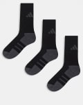[adidas performance] adidas Running essentials crew socks in black and grey 3 pack L BLACK