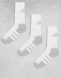 [adidas performance] adidas Running essentials crew socks in white and grey 3 pack L WHITE