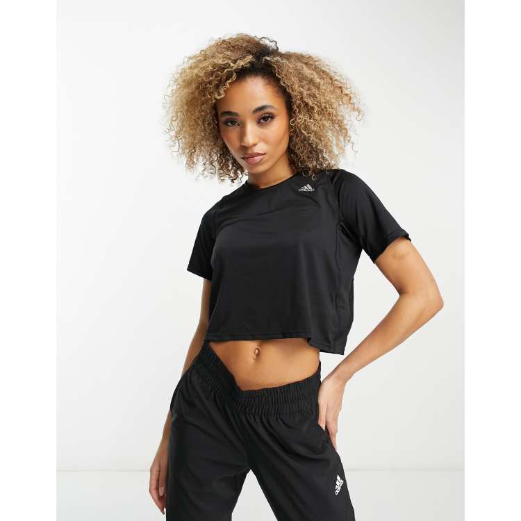adidas Running Fast cropped t-shirt in black | ASOS