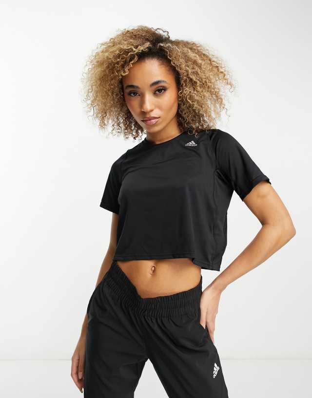 adidas Running Fast cropped t-shirt in black