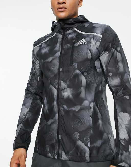 adidas Running Fast Marathon printed jacket in black