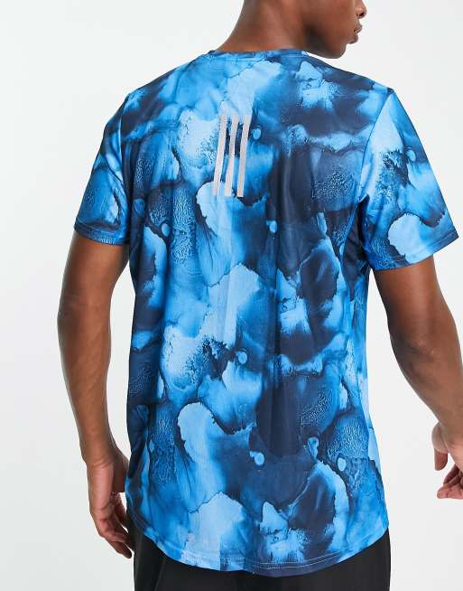 adidas Running Fast printed T-shirt in blue, 2 of 4