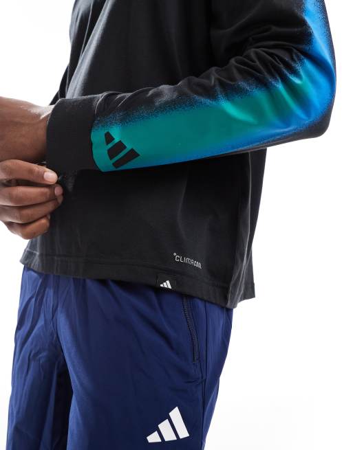adidas Running Follow The Line long sleeve top in black and blue, 2 of 4