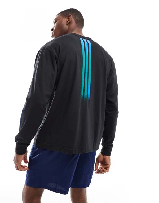 adidas Running Follow The Line long sleeve top in black and blue, 3 of 4