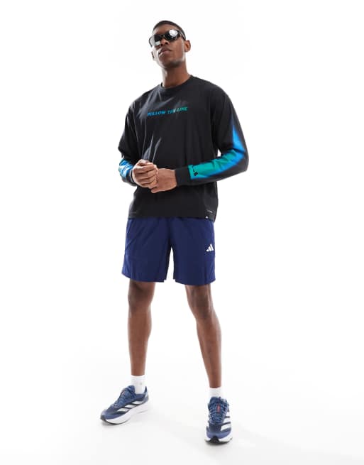 adidas Running Follow The Line long sleeve top in black and blue, 4 of 4