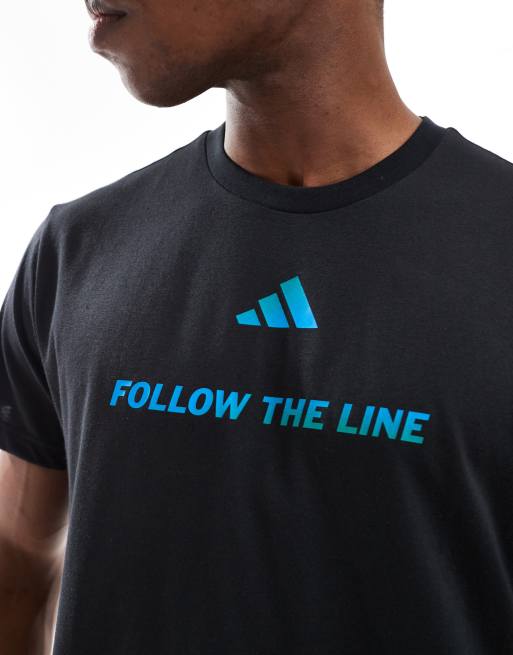 adidas Running - Follow The Line - T-shirt nera e blu, 3 di 4