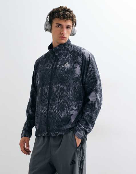 adidas Running graphic jacket in black and grey - view 1