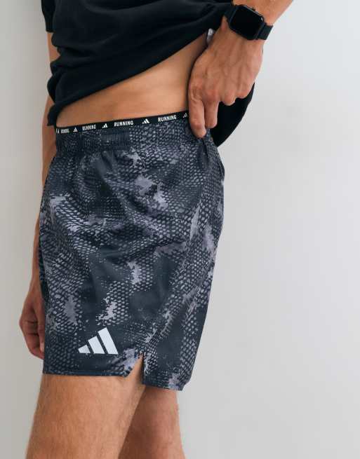adidas Running graphic shorts in black and grey, 3 of 5