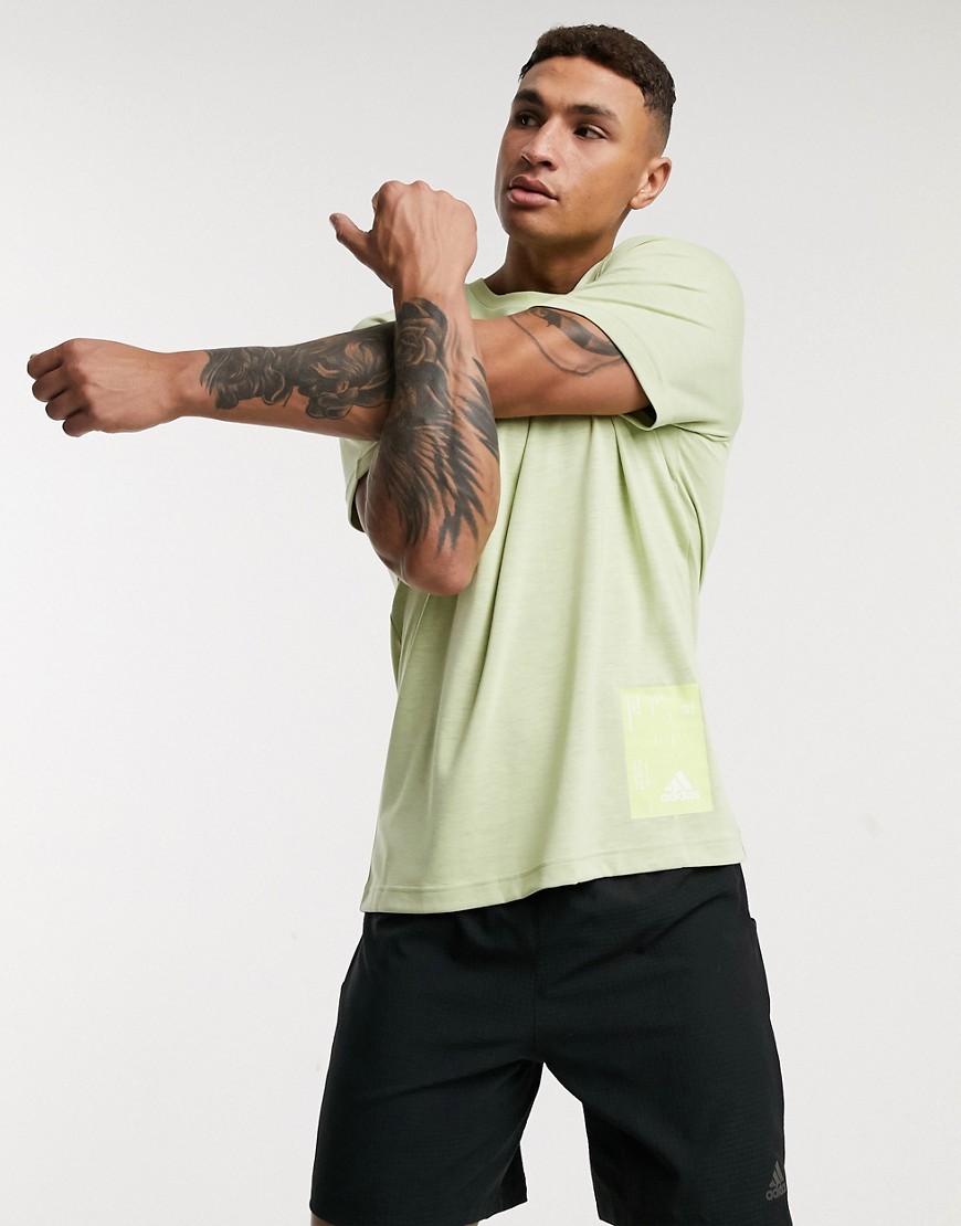 Adidas – Running – Gul t-shirt i mesh med tryckt logga