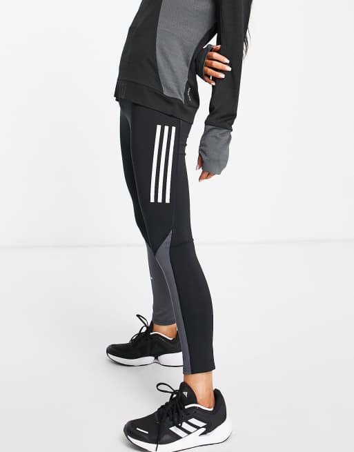 adidas Running leggings in black and grey colourblock