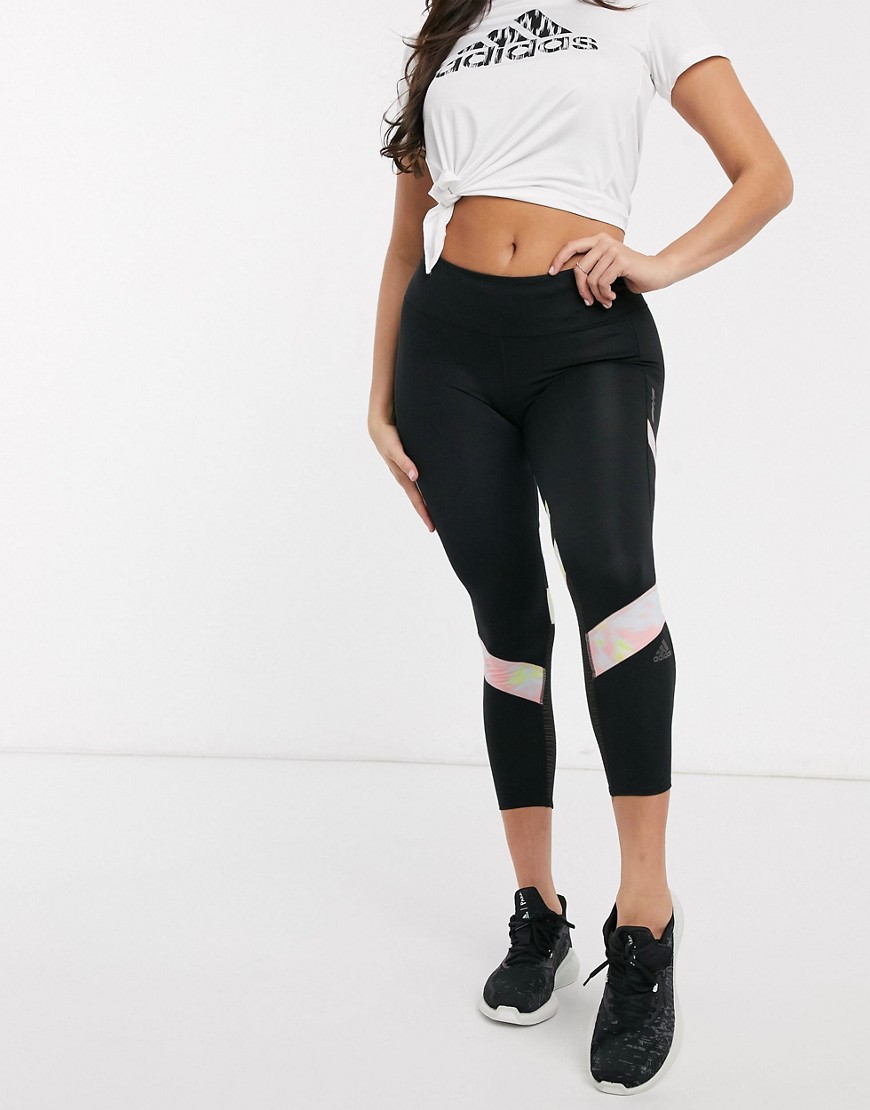 Adidas Running leggings in black with contrast panels
