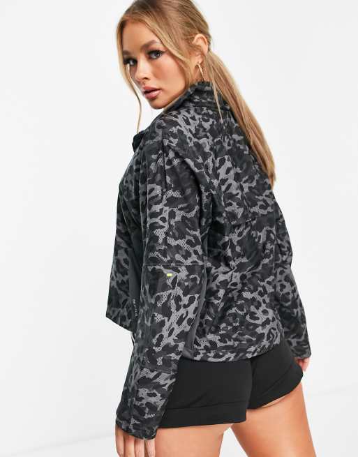 adidas Running leopard jacket in grey ASOS