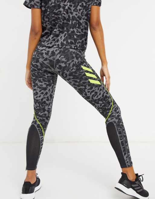 adidas Running leopard print leggings in grey