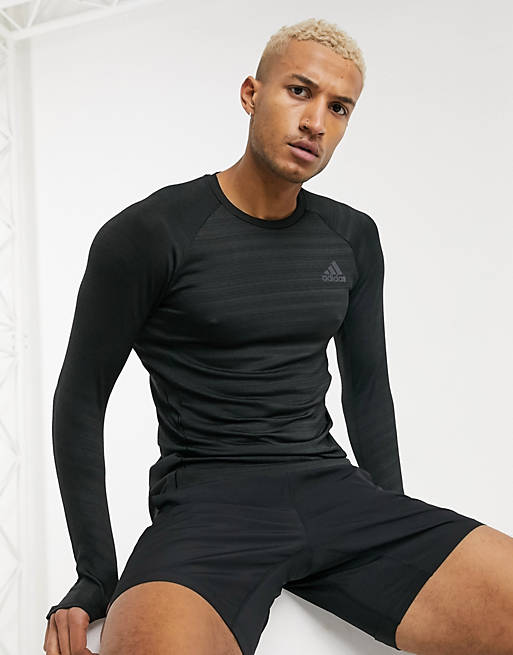 Men adidas Running long sleeve top in black 