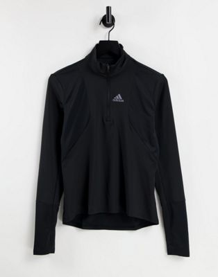 adidas Running long sleeve top with 1/2 zip in black