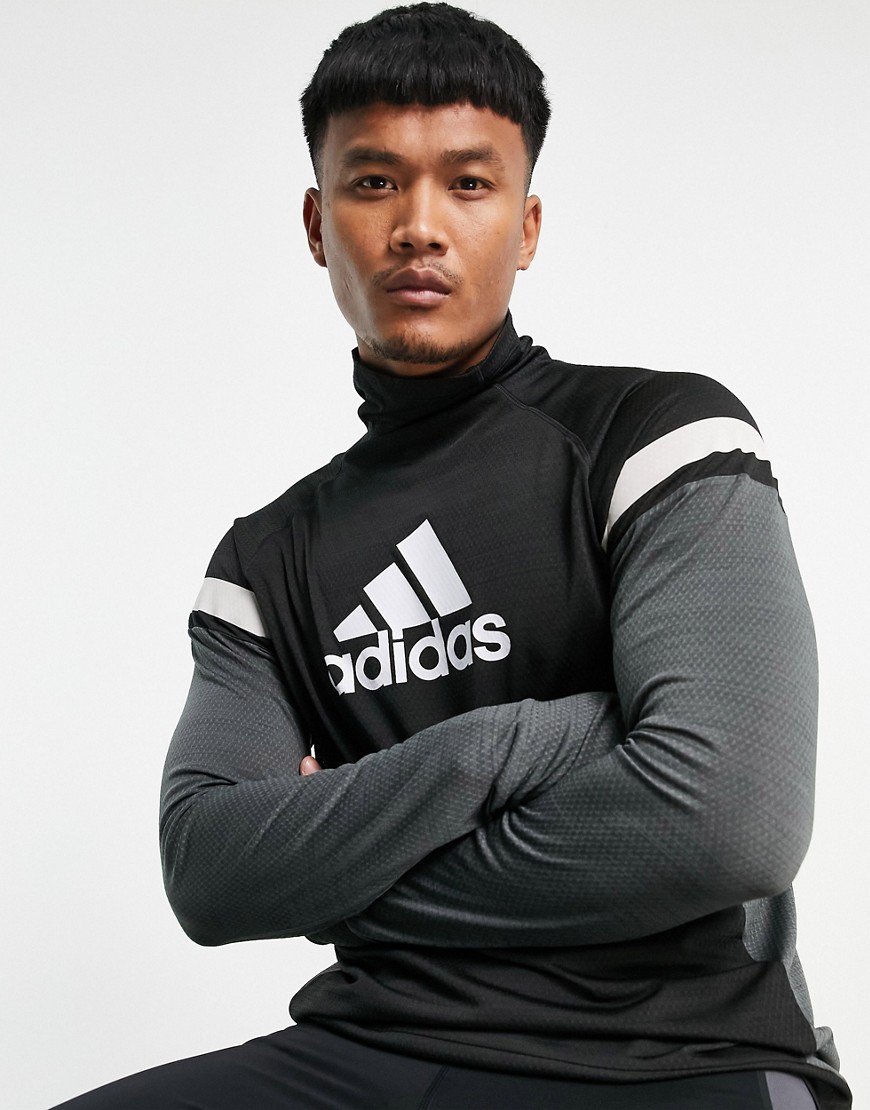 adidas Running long sleeve top with grey colour block in black