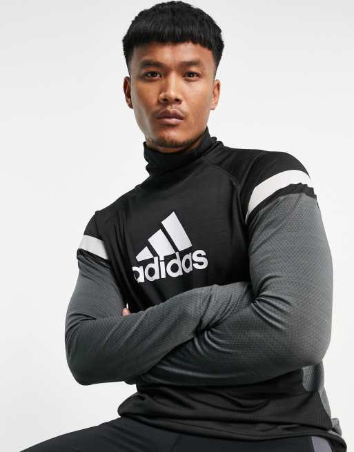 adidas Running long sleeve top with grey colour block in black ASOS