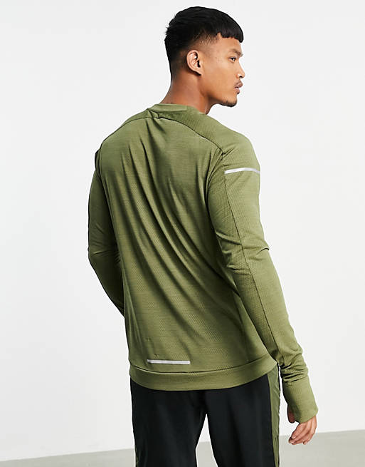  adidas Running long sleeve top with reflective detail in khaki 