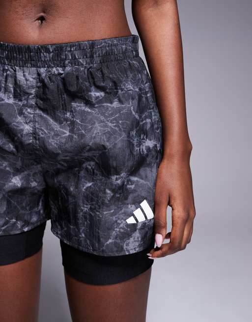 adidas Running Own The Run in shorts in black print
